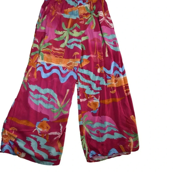 C & C California Flowy Wide Leg Pants Ibiza Palm Trees Large Vacation Resortwear - Picture 2 of 8